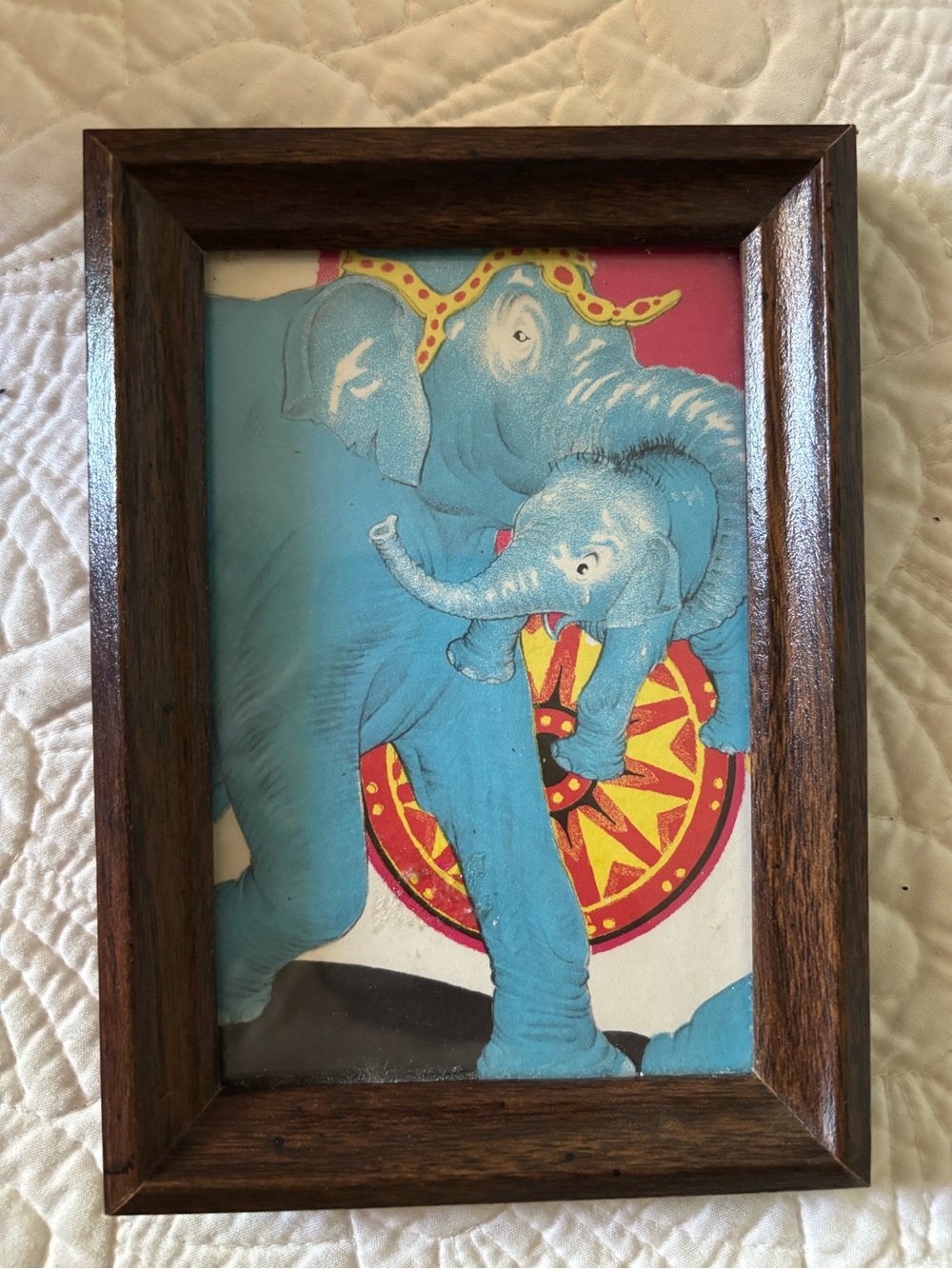 Vintage framed circus elephant art print
